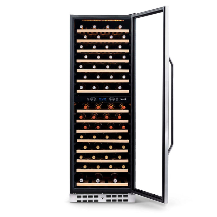 Newair 27” Built-in 160 Bottle Dual Zone Compressor Wine Fridge in Stainless Steel, Quiet Operation with Smooth Rolling Shelves