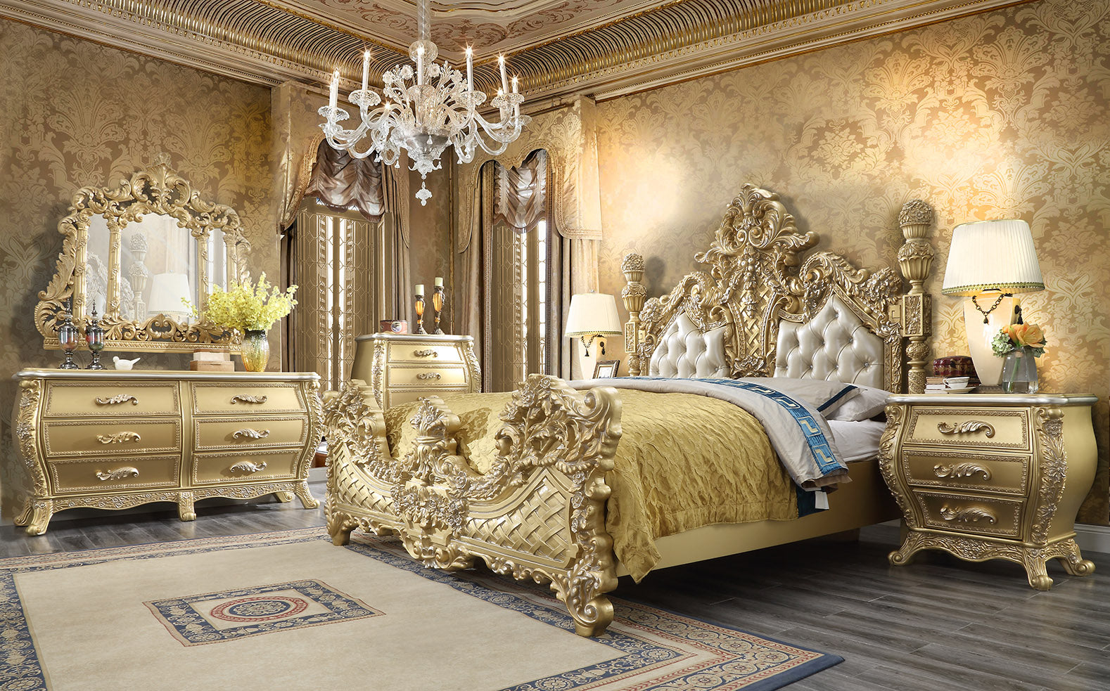Homey Design Antique Gold Bedroom Set HD-1801 – 5PC