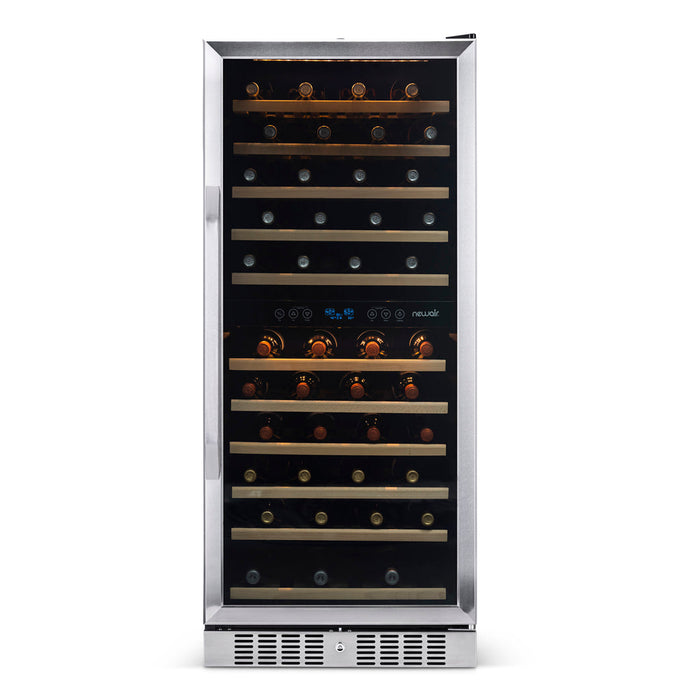 Newair 27” Built-in 116 Bottle Dual Zone Compressor Wine Fridge in Stainless Steel, Quiet Operation with Smooth Rolling Shelves