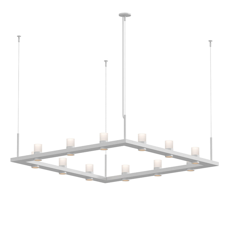 Foundry Intervals 4' Square Led Pendant With Etched Cylinder Uplight Trim In Satin White