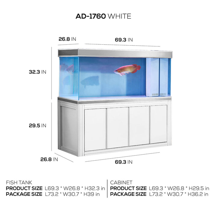 Aqua Dream 230 Gallon Tempered Glass Aquarium White and Silver AD-1760-WS
