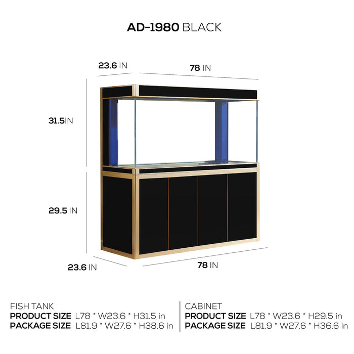 Aqua Dream 250 Gallon Tempered Glass Aquarium Black and Gold AD-1980-BK