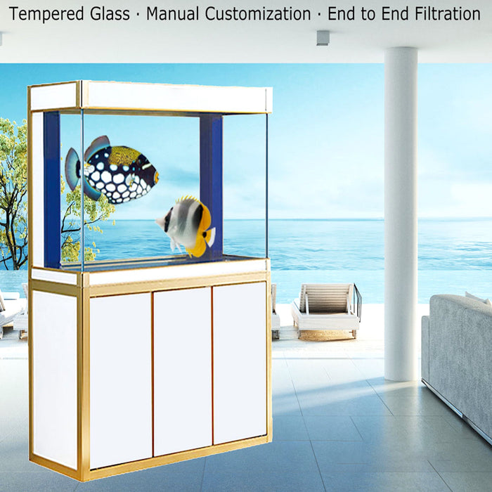 Aqua Dream 135 Gallon Tempered Glass Aquarium White and Gold AD-1260-WT
