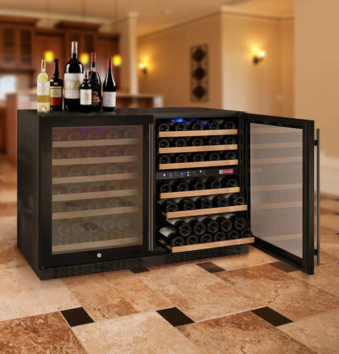 Allavino 47" Wide FlexCount II Tru-Vino 112 Bottle Three Zone Black Side-by-Side Wine Refrigerator