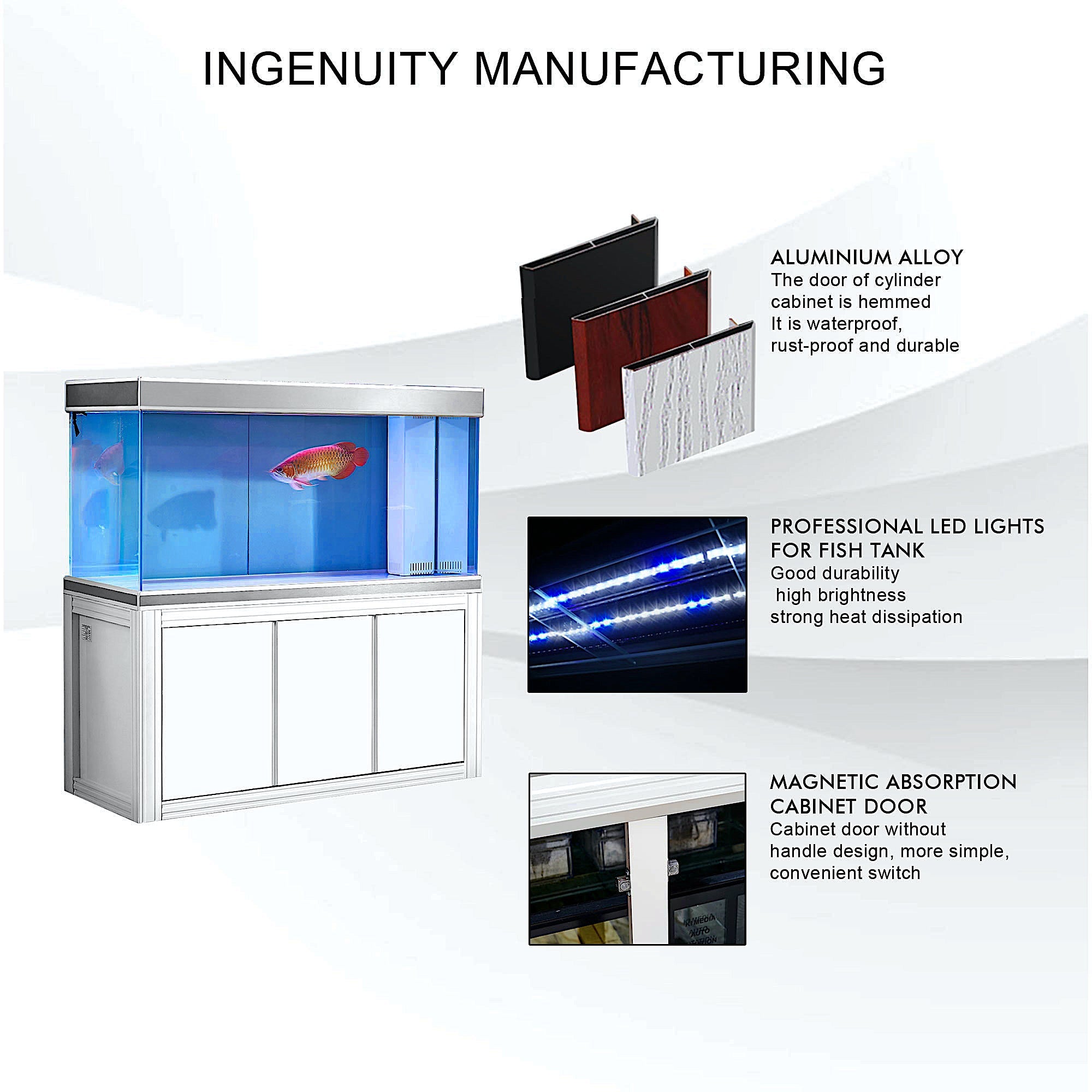 Aqua Dream 200 Gallon Tempered Glass Aquarium White and Silver AD-1560-WS