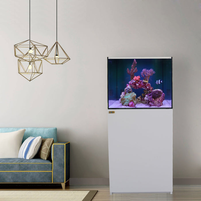 Aqua Dream 90 Gallon Coral Reef Aquarium Tank with Ultra Clear Glass and Built in Sump All White REEF-800-WT
