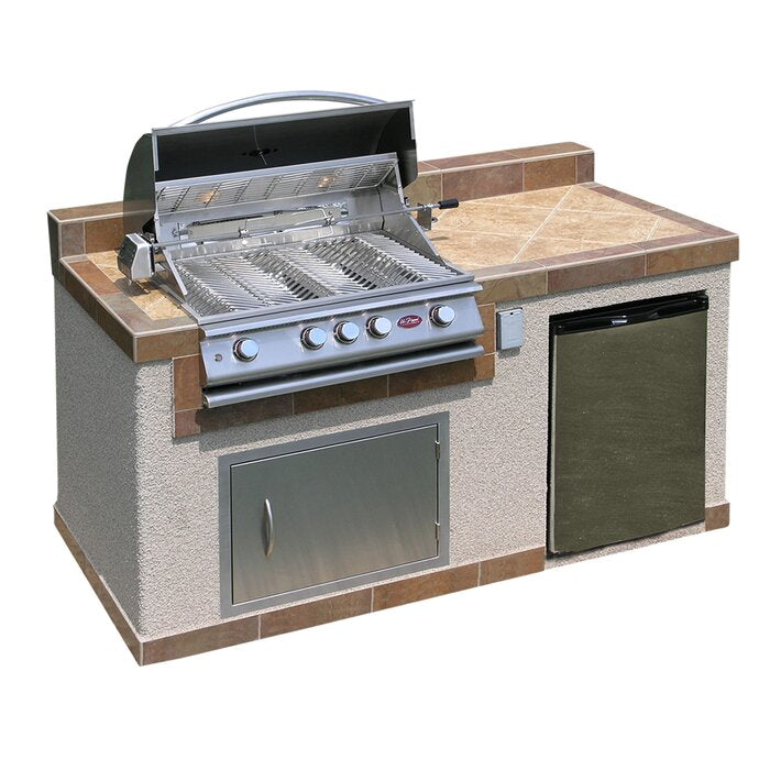 Cal Flame 4-Burner Propane Gas Grill Island with Refrigerator in Stainless Steel