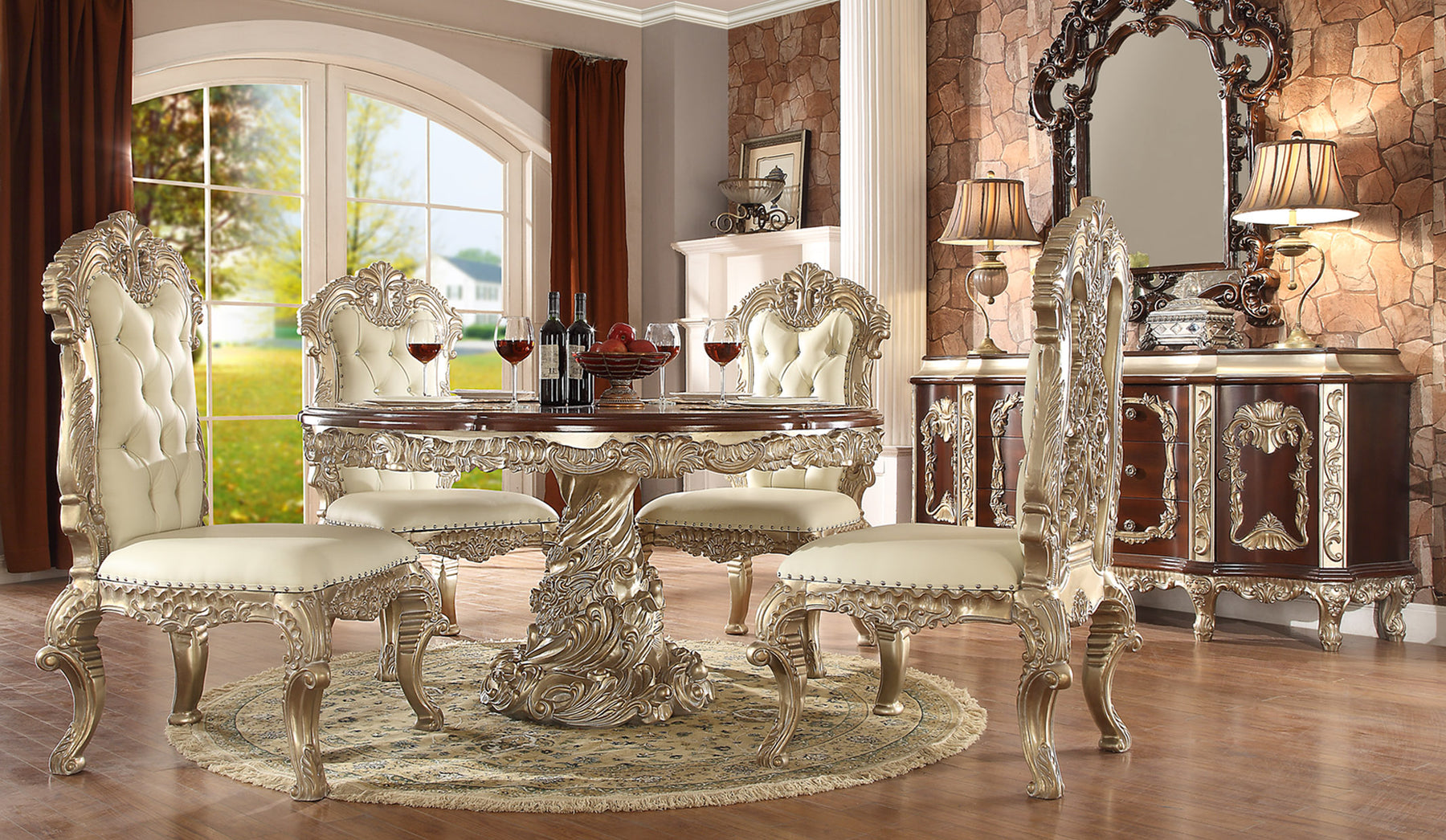 Homey Design Dining Table Set Silver HD-8017 – 5PC