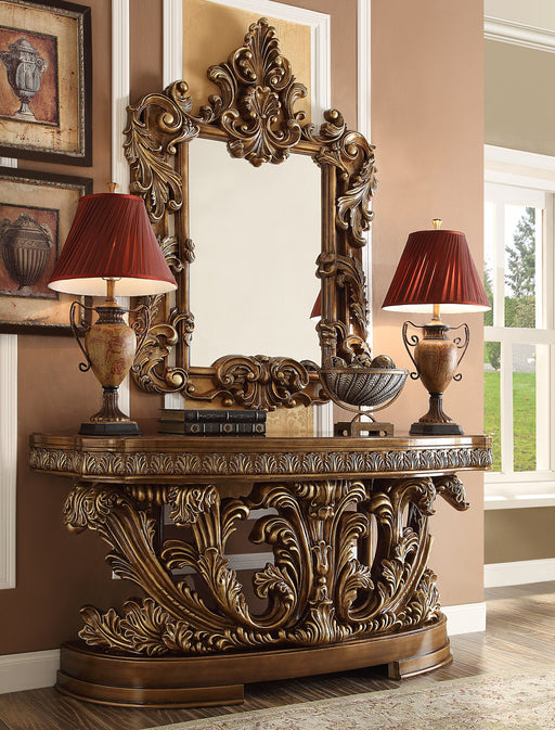 Homey Design Gold and Brown Console Table HD-8018
