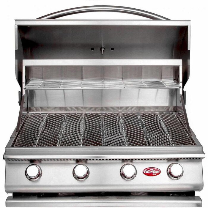 Cal Flame 4-burner, 7 ft. Synthetic Wood and Tile Propane GAS Grill Island in Stainless Steel