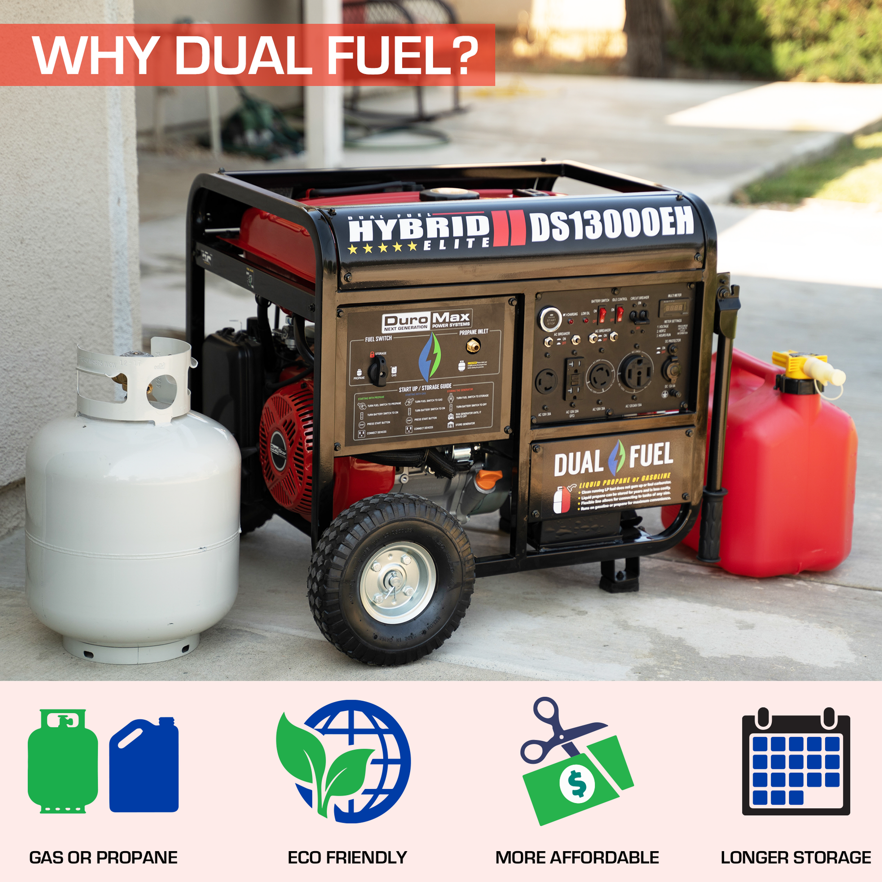 DuroMax 13,000 Watt Dual Fuel Portable Generator DS13000EH