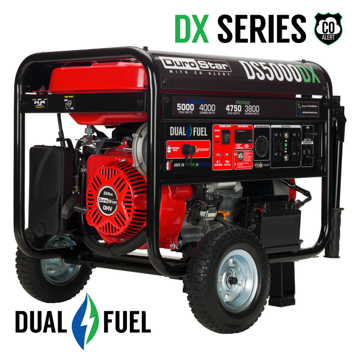 DuroStar 5,000 Watt Dual Fuel Portable Generator w/ CO Alert DS5000DX