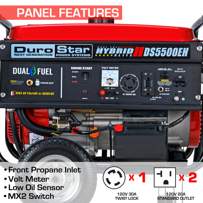 DuroStar 5,500 Watt Dual Fuel Portable Generator DS5500EH