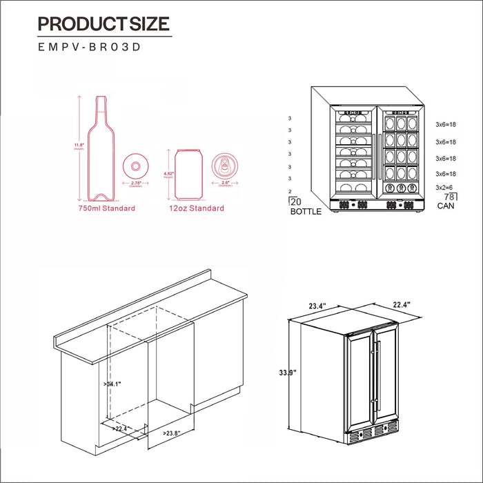 Empava BR03D 24" Dual Zone Wine Cooler & Beverage Fridge (DISCONTINIUED)