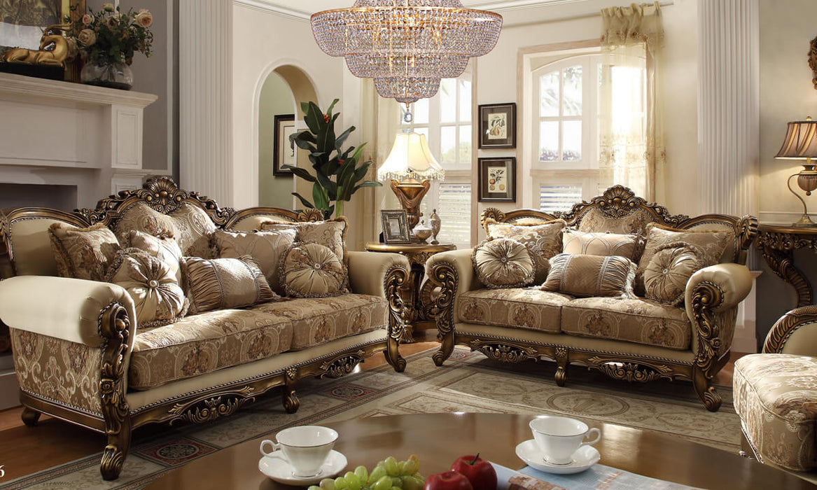 Homey Design Gold & Brown Sofa Set HD-506 – 3PC