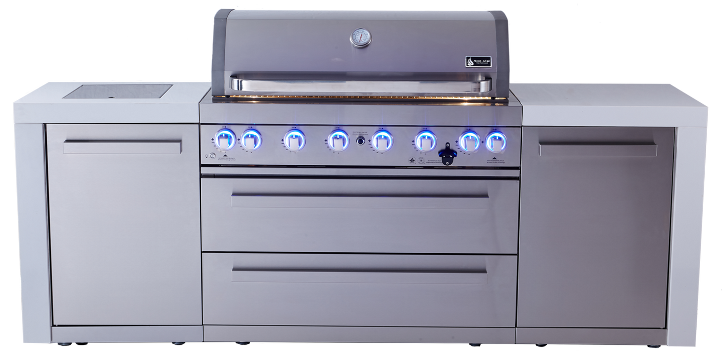 Mont Alpi 805 Deluxe Natural Gas Island Grill W/ Infrared Side Burner & Rotisserie Kit - Stainless Steel - MAi805-D