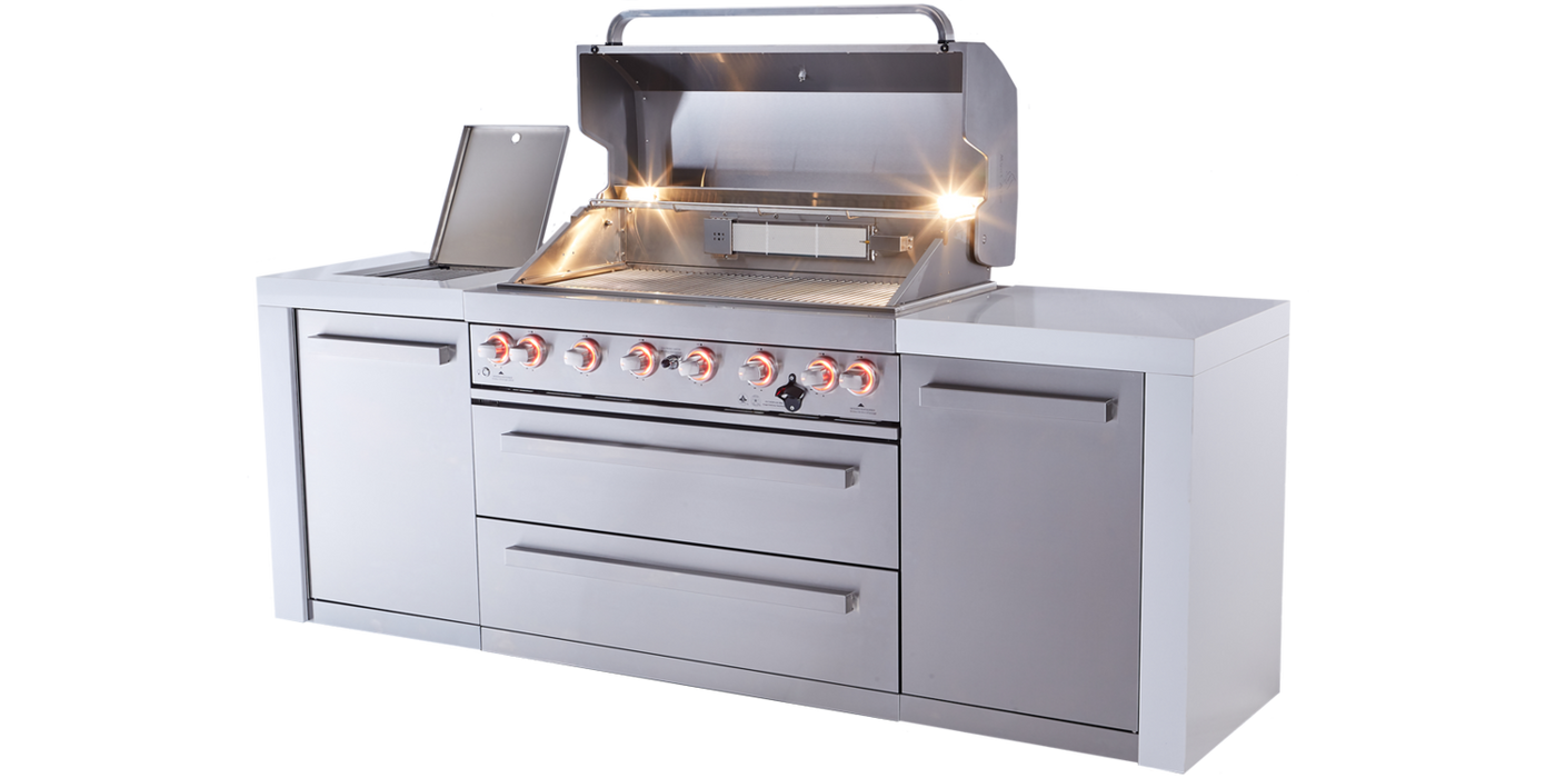 Mont Alpi 805 Deluxe Natural Gas Island Grill W/ Infrared Side Burner & Rotisserie Kit - Stainless Steel - MAi805-D