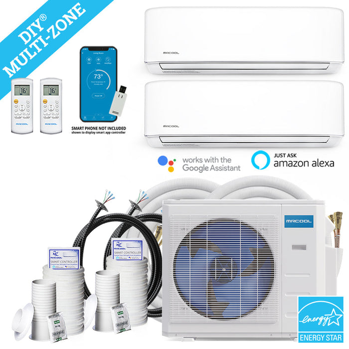 MRCOOL DIY Mini Split - 18,000 BTU 2 Zone Ductless Air Conditioner and Heat Pump with Install Kits| Wall Mount | DIYM218HPW00C00