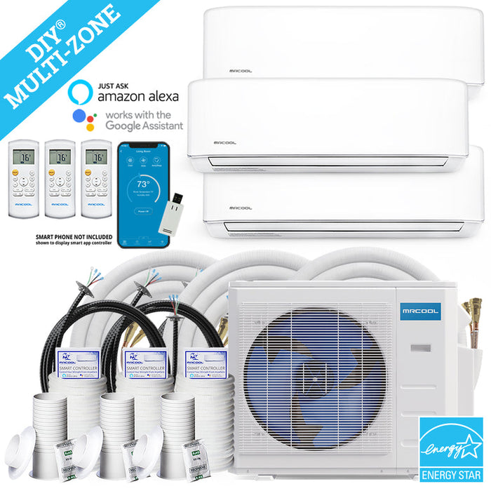 MRCOOL DIY Mini Split - 36,000 BTU 3 Zone Ductless Air Conditioner and Heat Pump with 50 ft. Install Kit| Wall Mount |DIYM336HPW02C74