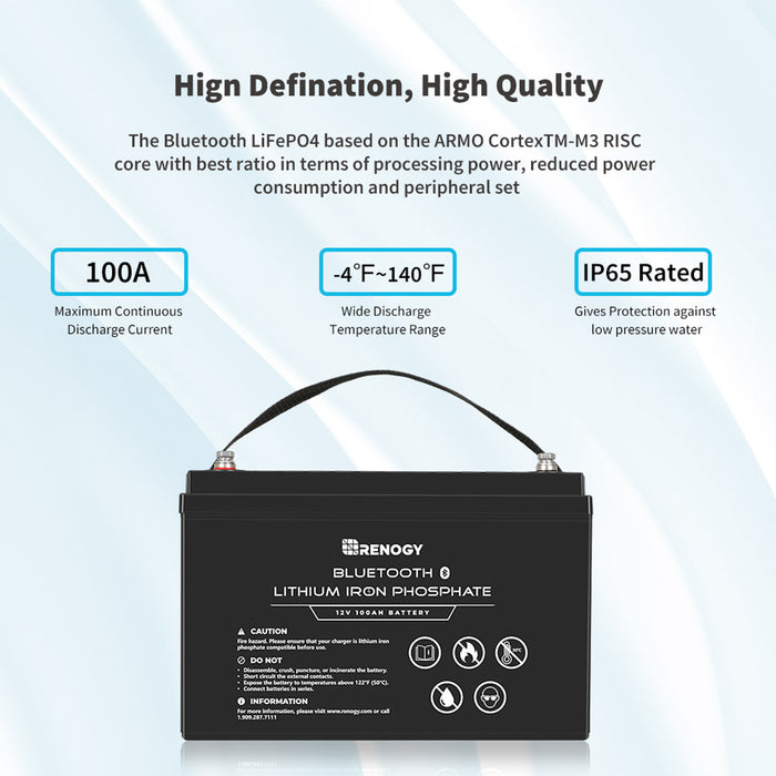 Regony 12V 100Ah Lithium Iron Phosphate Battery w/ Bluetooth RBT100LFP12-BT-US