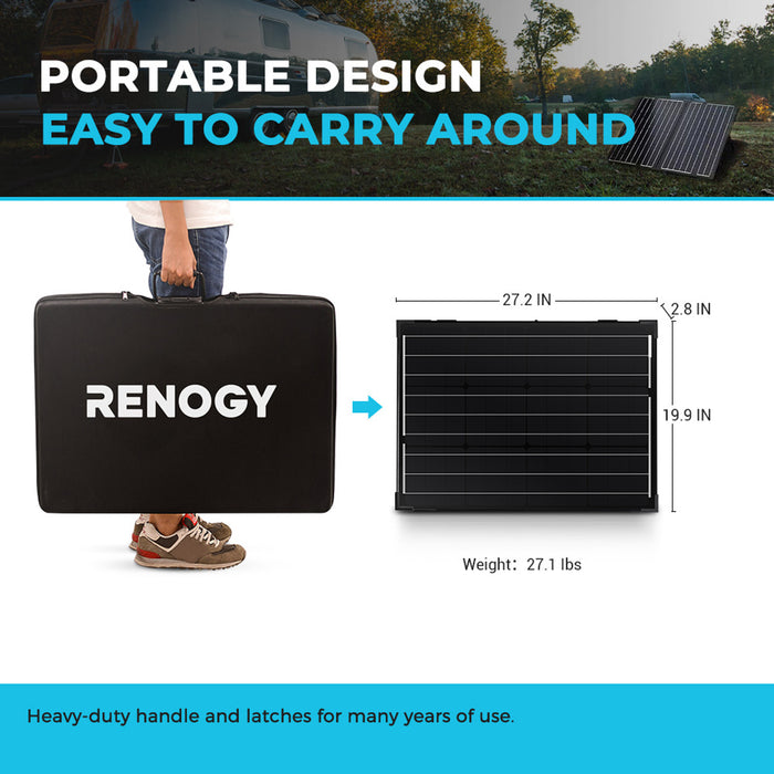Renogy 100 Watt 12 Volt Monocrystalline Foldable Solar Suitcase with Voyager RNG-KIT-STCS100D-VOY20-US