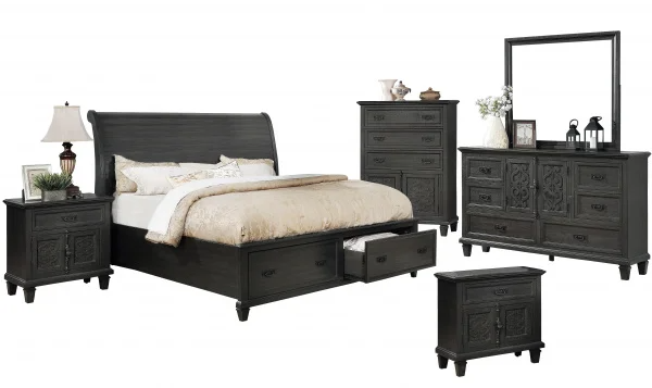 Best Quality Furniture Sleigh 6 Piece Bedroom Set, California King SLE-CK4NC