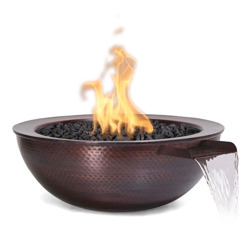 The Outdoor Plus - Sedona Commercial Grade CSA Certified Fire & Water Bowl, 27" Hammered Patina Copper with Flame Sensor