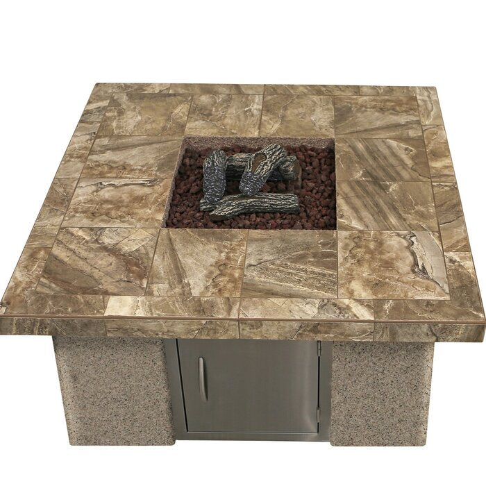 Cal Flame Stucco and Tile Dining Steel Propane Fire pit