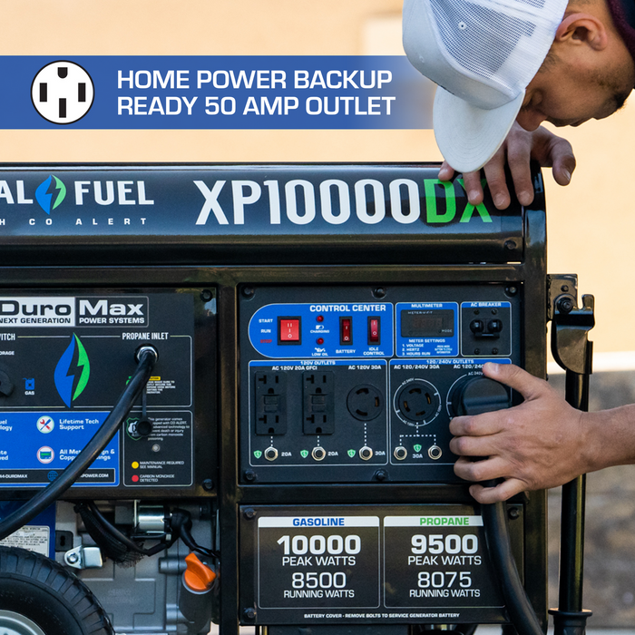 DuroMax 10,000 Watt Dual Fuel Portable Generator w/ CO Alert XP10000DX