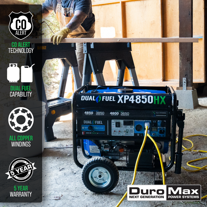 DuroMax 4,850 Watt Dual Fuel Portable HX Generator w/ CO Alert XP4850HX