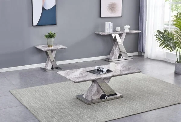Best Quality Furniture White Faux Marble Coffee Table Set CT197-8-9