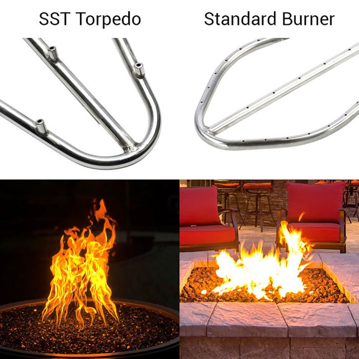 HPC Fire Electronic Ignition Gas Fire Pit Kit with Torpedo Burner and Round Flat Pan